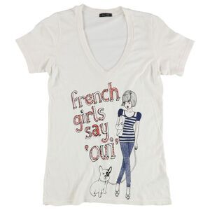 dirty violet Womens French Girls Say Oui Graphic T-Shirt, Multicoloured, NWT